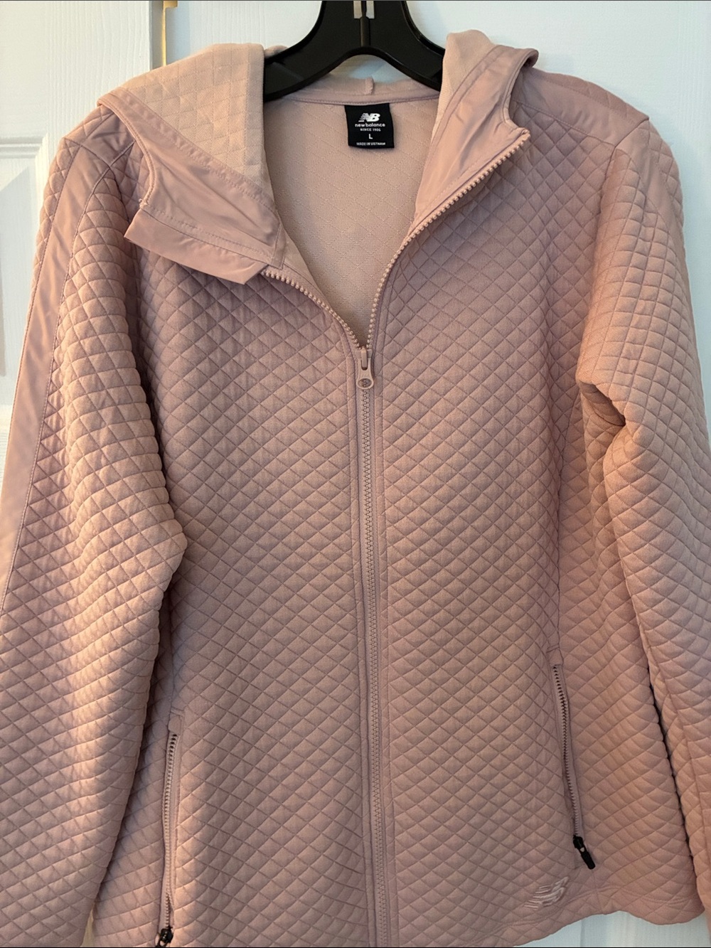 New Balance Quilted Hooded Jacket in Blush Pink
